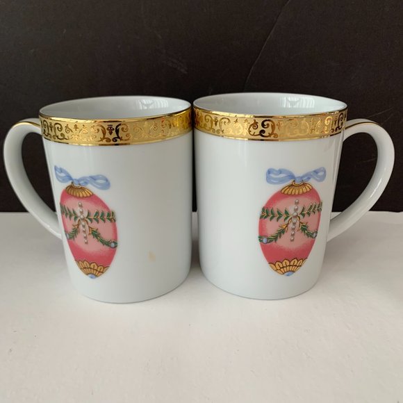 SET OF 4 GOLD BUFFET ROYAL GALLERY 1991 HOLIDAYS FABERGE EGG CUPS MUGS NOT USED - Picture 7 of 11